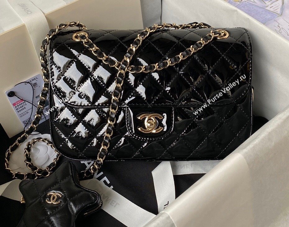 chanel Mirror Calfskin Calfskin Gold-Tone Metal Flap Bag Star Coin Purse AS4648 Black 2024 (jiyuan-24010601)