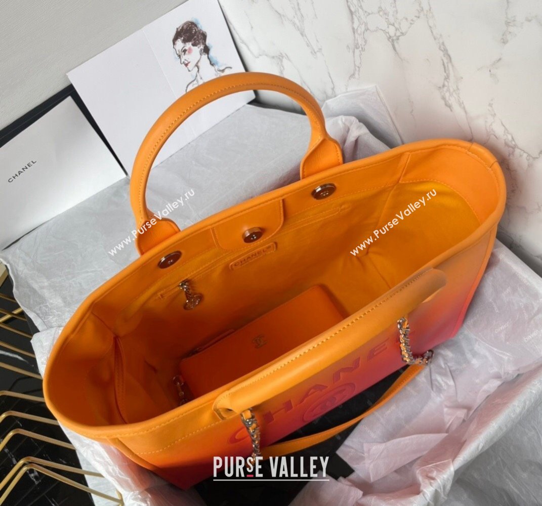 Chanel Shaded Calfskin Silver-Tone Metal Shopping Bag AS3351 Orange 2024 (jiyuan-24010612)