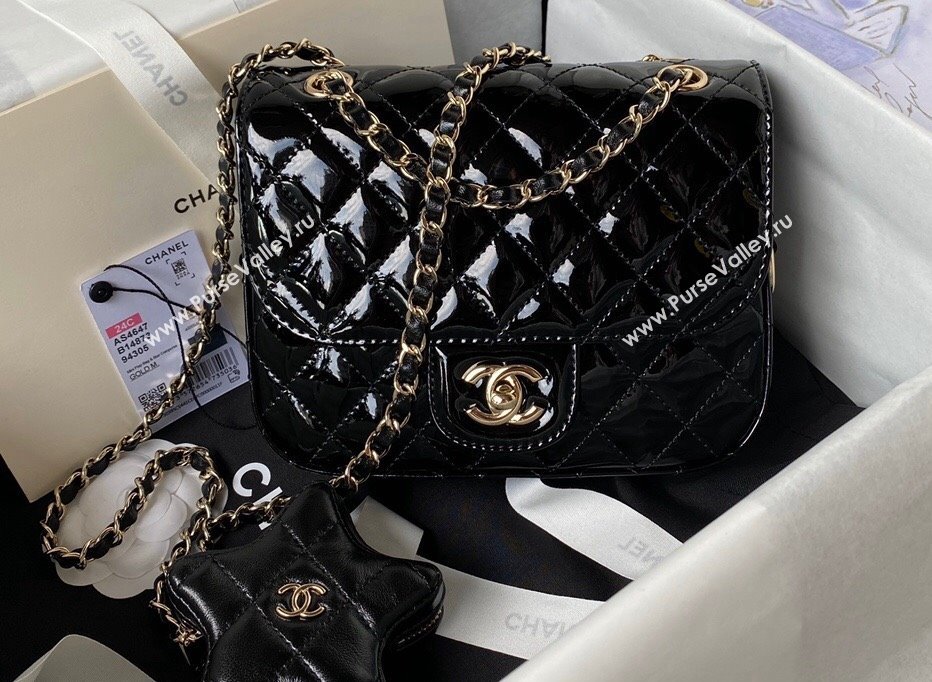 chanel Mirror Calfskin Calfskin Gold-Tone Metal Mini Flap Bag Star Coin Purse AS4647 Black 2024 (jiyuan-24010602)