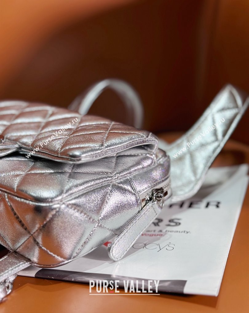 chanel Metallic Lambskin Silver-Tone Metal Backpack Bag AS4621 Silver 2024 (jiyuan-24010609)