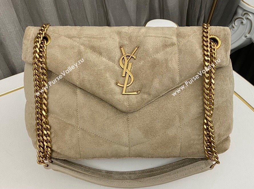 Saint Laurent puffer small Bag in suede leather 577476 Beige (nana-24010935)