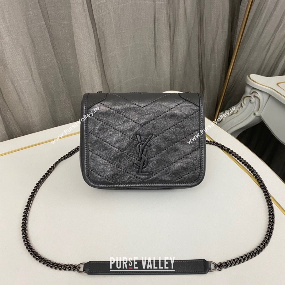 Saint Laurent Niki Chain Wallet Bag in Crinkled Vintage Leather 583103 Gray (nana-24011043)