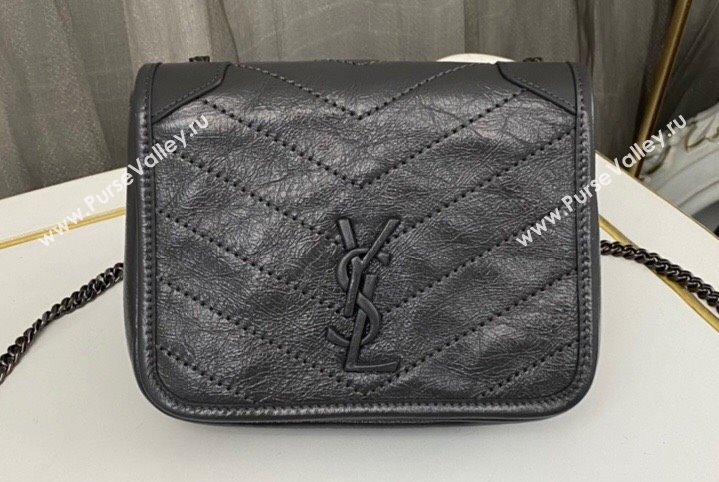 Saint Laurent Niki Chain Wallet Bag in Crinkled Vintage Leather 583103 Gray (nana-24011043)