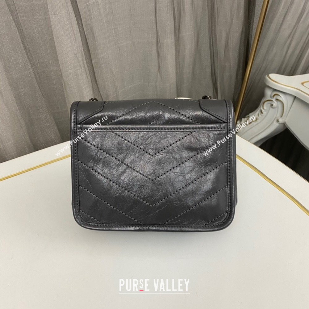 Saint Laurent Niki Chain Wallet Bag in Crinkled Vintage Leather 583103 Gray (nana-24011043)