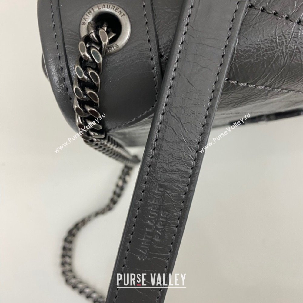 Saint Laurent Niki Chain Wallet Bag in Crinkled Vintage Leather 583103 Gray (nana-24011043)