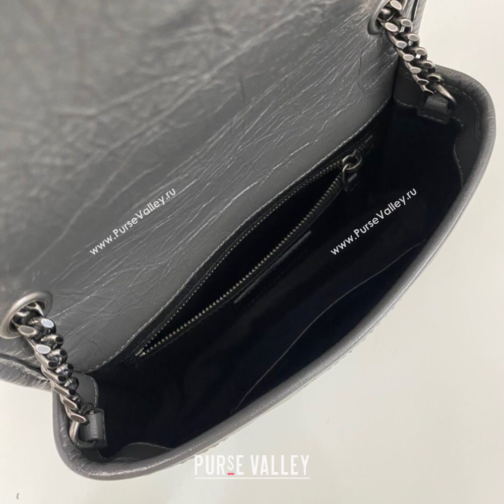 Saint Laurent Niki Chain Wallet Bag in Crinkled Vintage Leather 583103 Gray (nana-24011043)