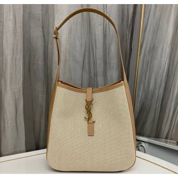 Saint Laurent le 5 à 7 supple small Bag 713938 Brown Leather/White Canvas (nana-24011056)