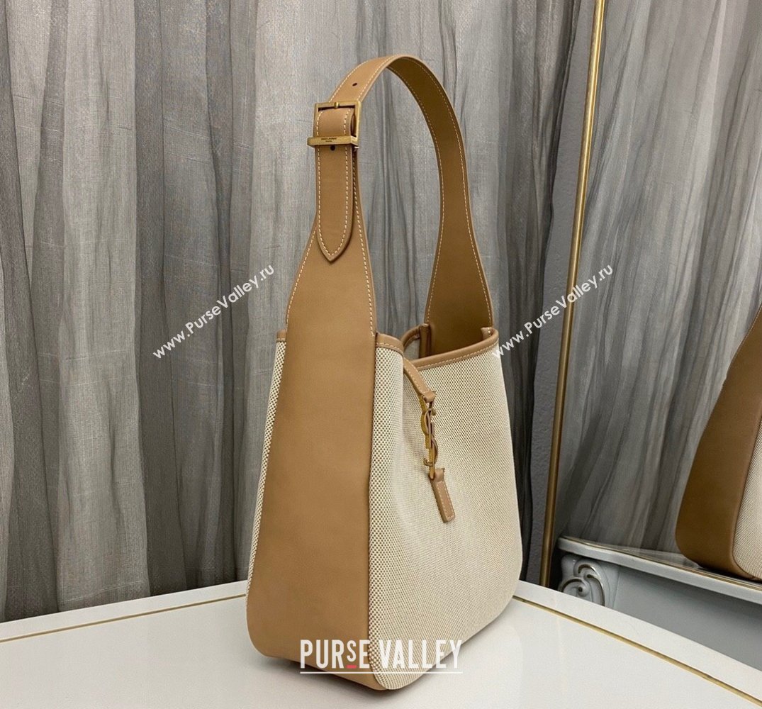 Saint Laurent le 5 à 7 supple small Bag 713938 Brown Leather/White Canvas (nana-24011056)