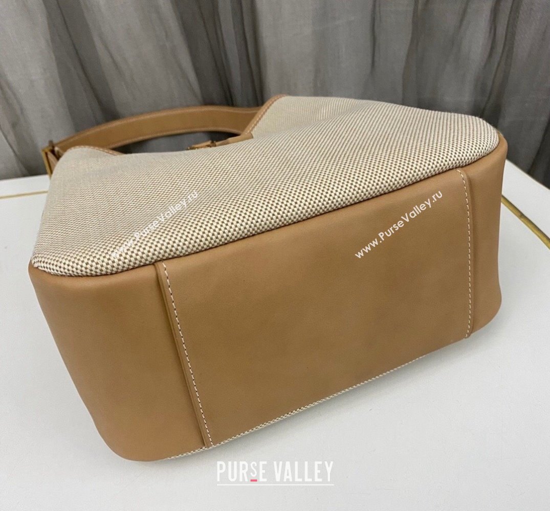 Saint Laurent le 5 à 7 supple small Bag 713938 Brown Leather/White Canvas (nana-24011056)