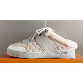 Louis Vuitton Lous Open Back Sneakers Monogram-debossed suede calf leather and shearling Beige Top Quality (guoran-24011225)