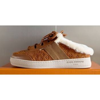 Louis Vuitton Lous Open Back Sneakers Monogram-debossed suede calf leather and shearling Brown Top Quality (guoran-24011224)