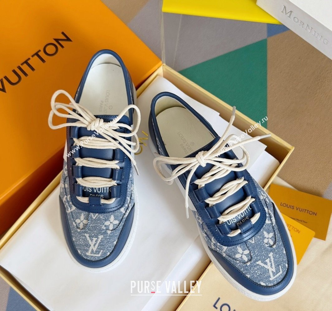 Louis Vuitton Lous Sneakers Calf leather and Monogram Denim Blue Top Quality (guoran-24011216)