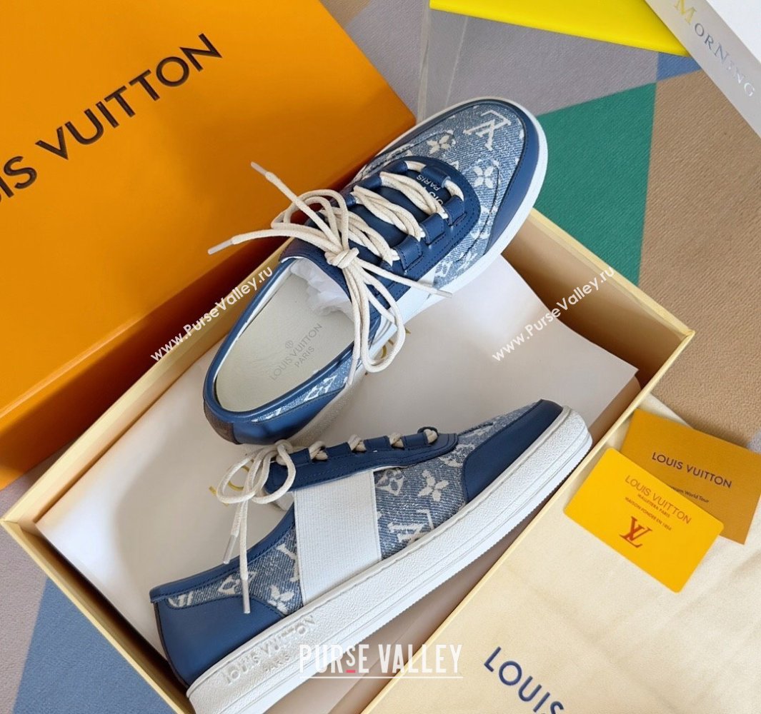 Louis Vuitton Lous Sneakers Calf leather and Monogram Denim Blue Top Quality (guoran-24011216)