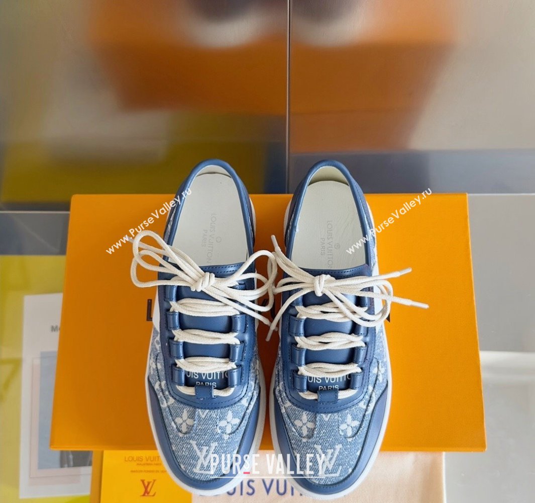 Louis Vuitton Lous Sneakers Calf leather and Monogram Denim Blue Top Quality (guoran-24011216)