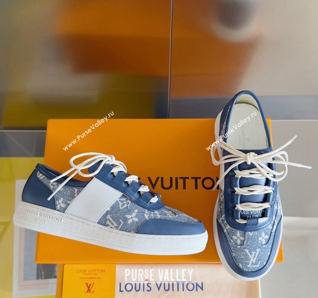 Louis Vuitton Lous Sneakers Calf leather and Monogram Denim Blue Top Quality (guoran-24011216)