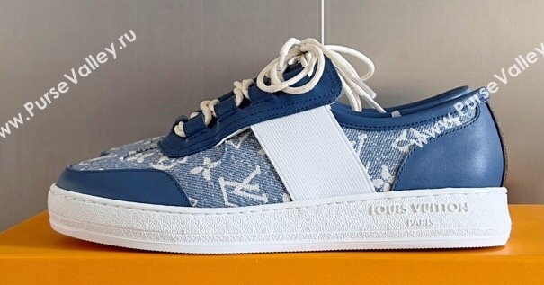 Louis Vuitton Lous Sneakers Calf leather and Monogram Denim Blue Top Quality (guoran-24011216)