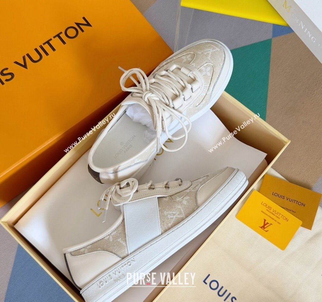 Louis Vuitton Lous Sneakers Calf leather and Monogram Denim Beige Top Quality (guoran-24011218)