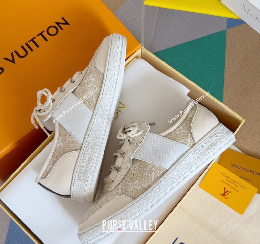 Louis Vuitton Lous Sneakers Calf leather and Monogram Denim Beige Top Quality (guoran-24011218)