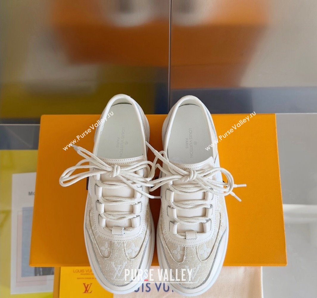 Louis Vuitton Lous Sneakers Calf leather and Monogram Denim Beige Top Quality (guoran-24011218)