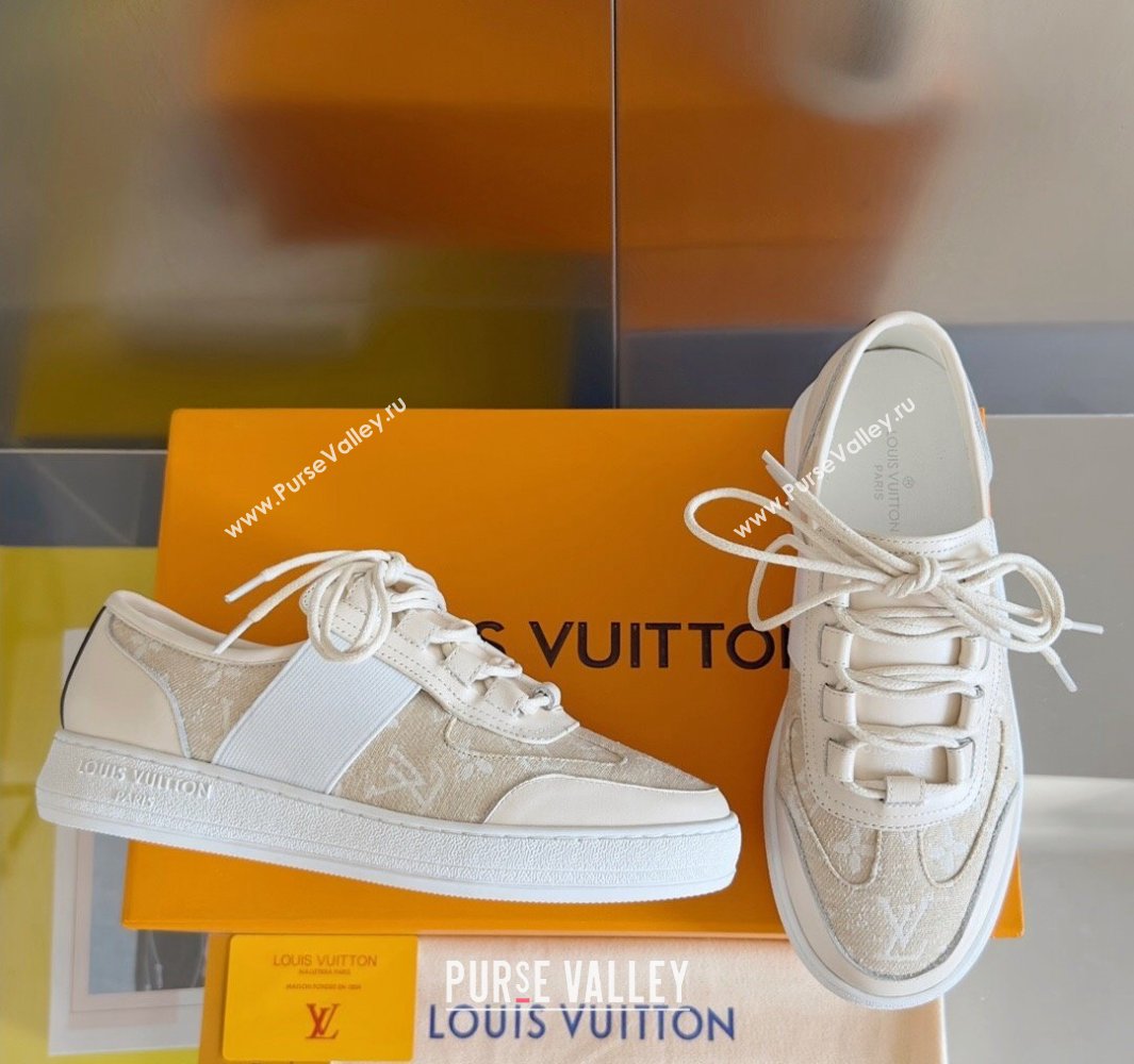 Louis Vuitton Lous Sneakers Calf leather and Monogram Denim Beige Top Quality (guoran-24011218)