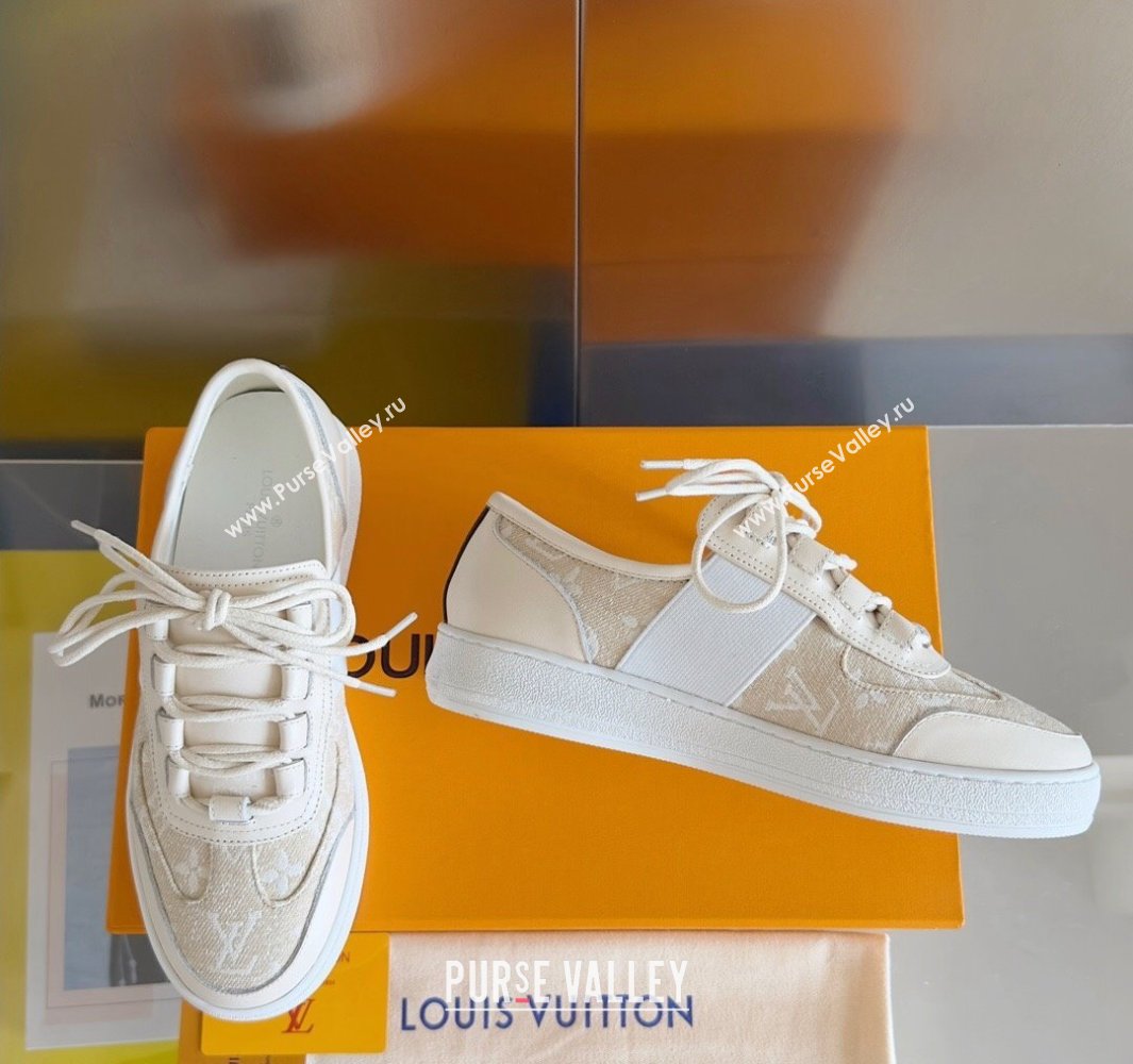 Louis Vuitton Lous Sneakers Calf leather and Monogram Denim Beige Top Quality (guoran-24011218)