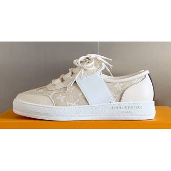 Louis Vuitton Lous Sneakers Calf leather and Monogram Denim Beige Top Quality (guoran-24011218)