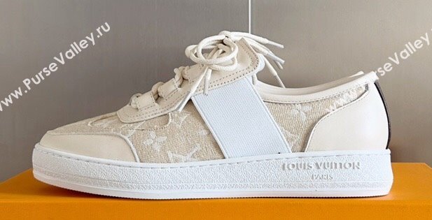 Louis Vuitton Lous Sneakers Calf leather and Monogram Denim Beige Top Quality (guoran-24011218)