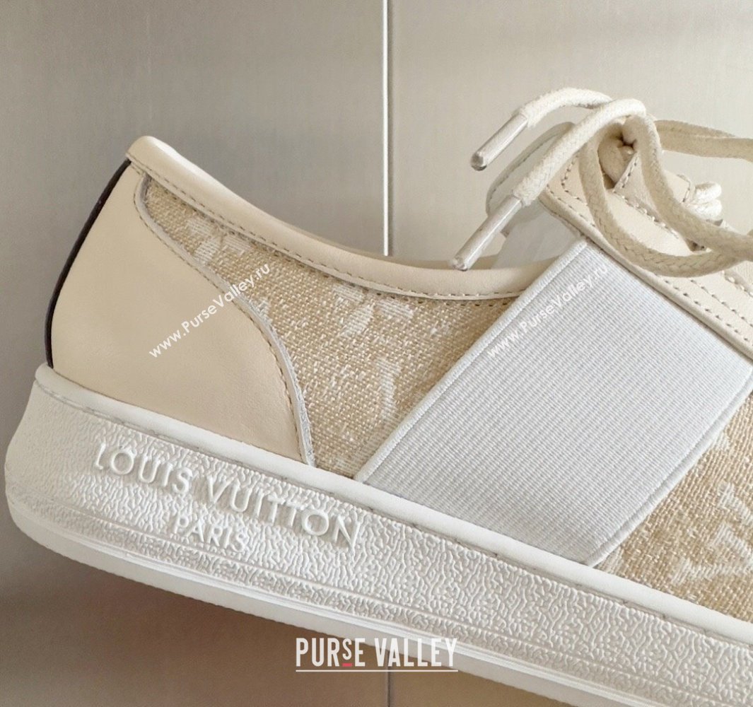 Louis Vuitton Lous Sneakers Calf leather and Monogram Denim Beige Top Quality (guoran-24011218)