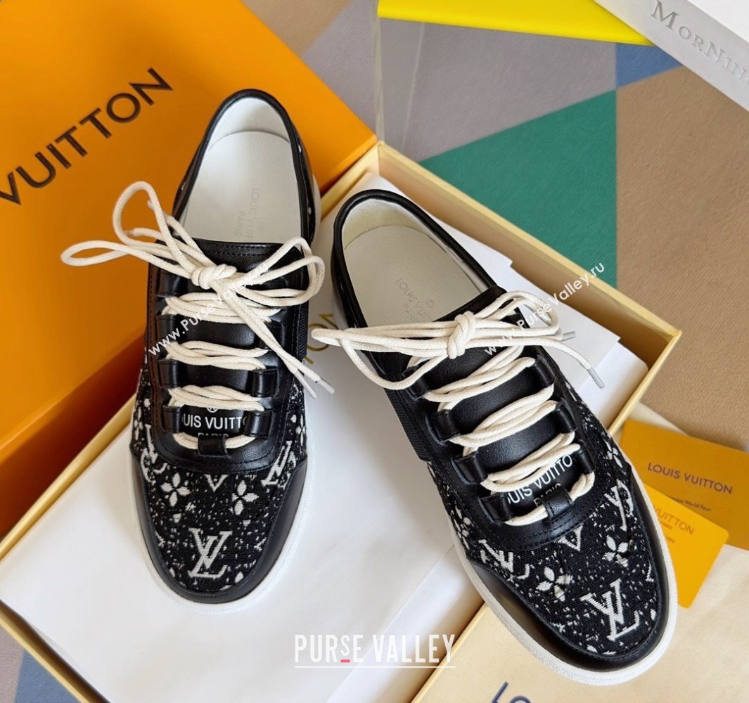 Louis Vuitton Lous Sneakers Calf leather and Monogram Denim Black Top Quality (guoran-24011215)