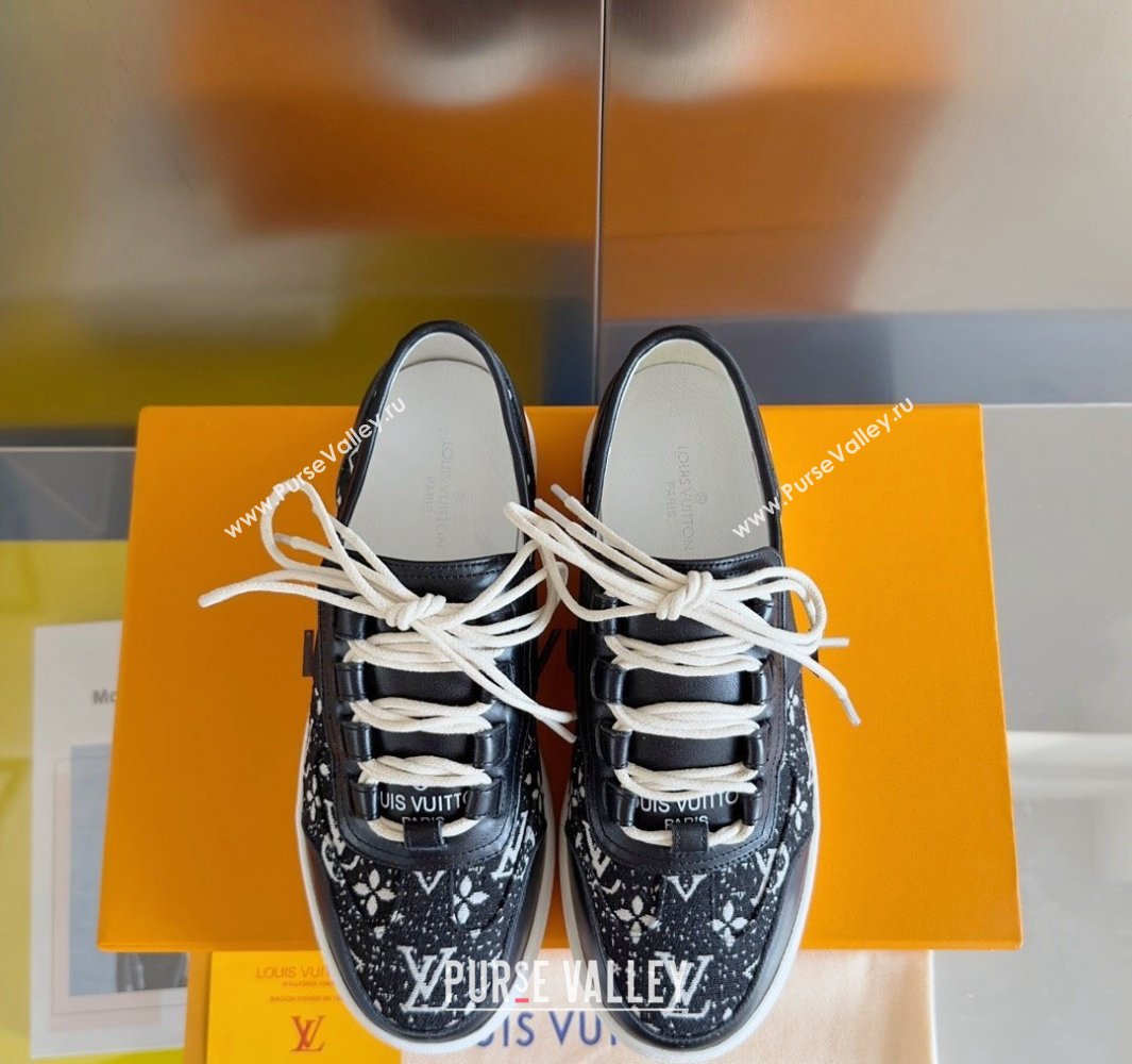 Louis Vuitton Lous Sneakers Calf leather and Monogram Denim Black Top Quality (guoran-24011215)