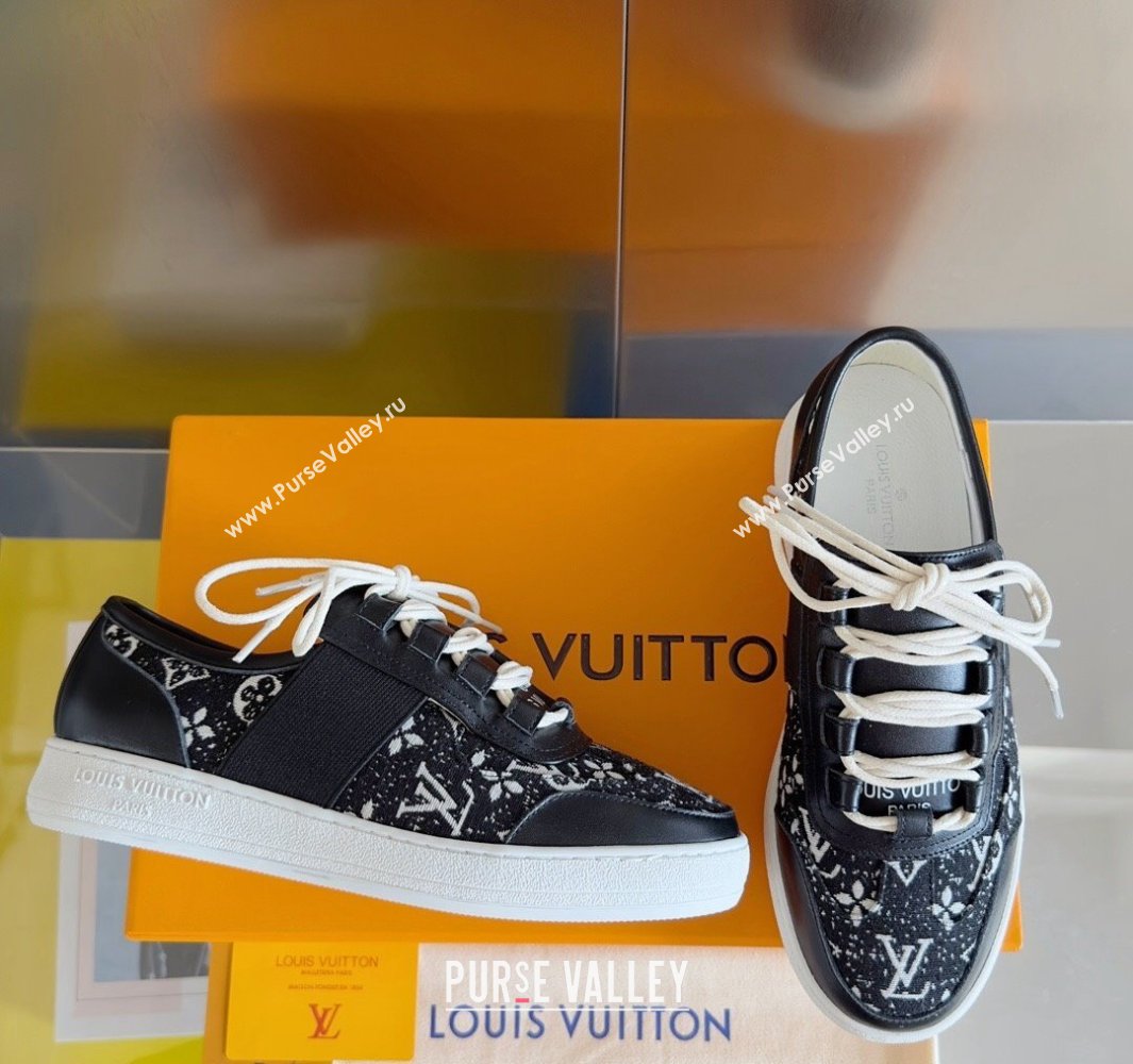 Louis Vuitton Lous Sneakers Calf leather and Monogram Denim Black Top Quality (guoran-24011215)