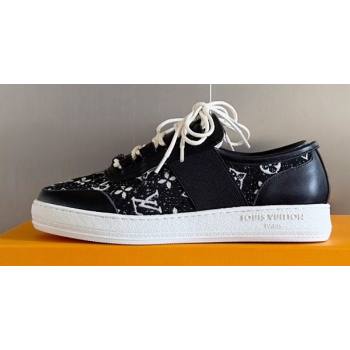 Louis Vuitton Lous Sneakers Calf leather and Monogram Denim Black Top Quality (guoran-24011215)