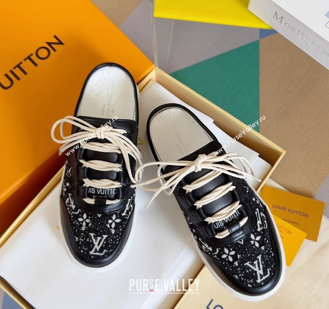 Louis Vuitton Lous Open Back Sneakers Calf leather and Monogram Denim Black Top Quality (guoran-24011219)