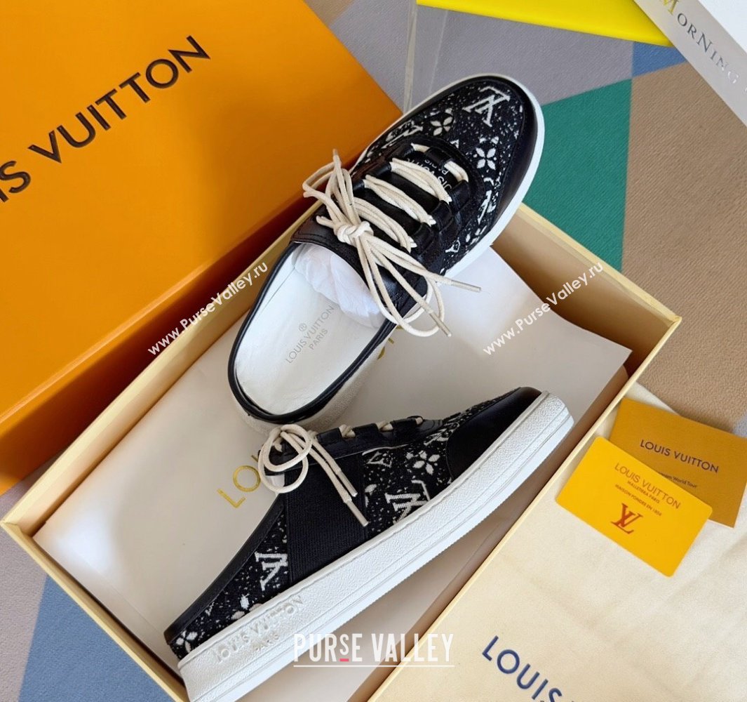 Louis Vuitton Lous Open Back Sneakers Calf leather and Monogram Denim Black Top Quality (guoran-24011219)