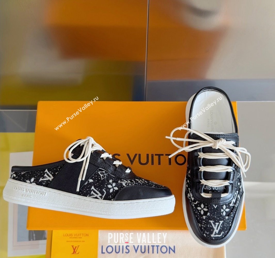 Louis Vuitton Lous Open Back Sneakers Calf leather and Monogram Denim Black Top Quality (guoran-24011219)