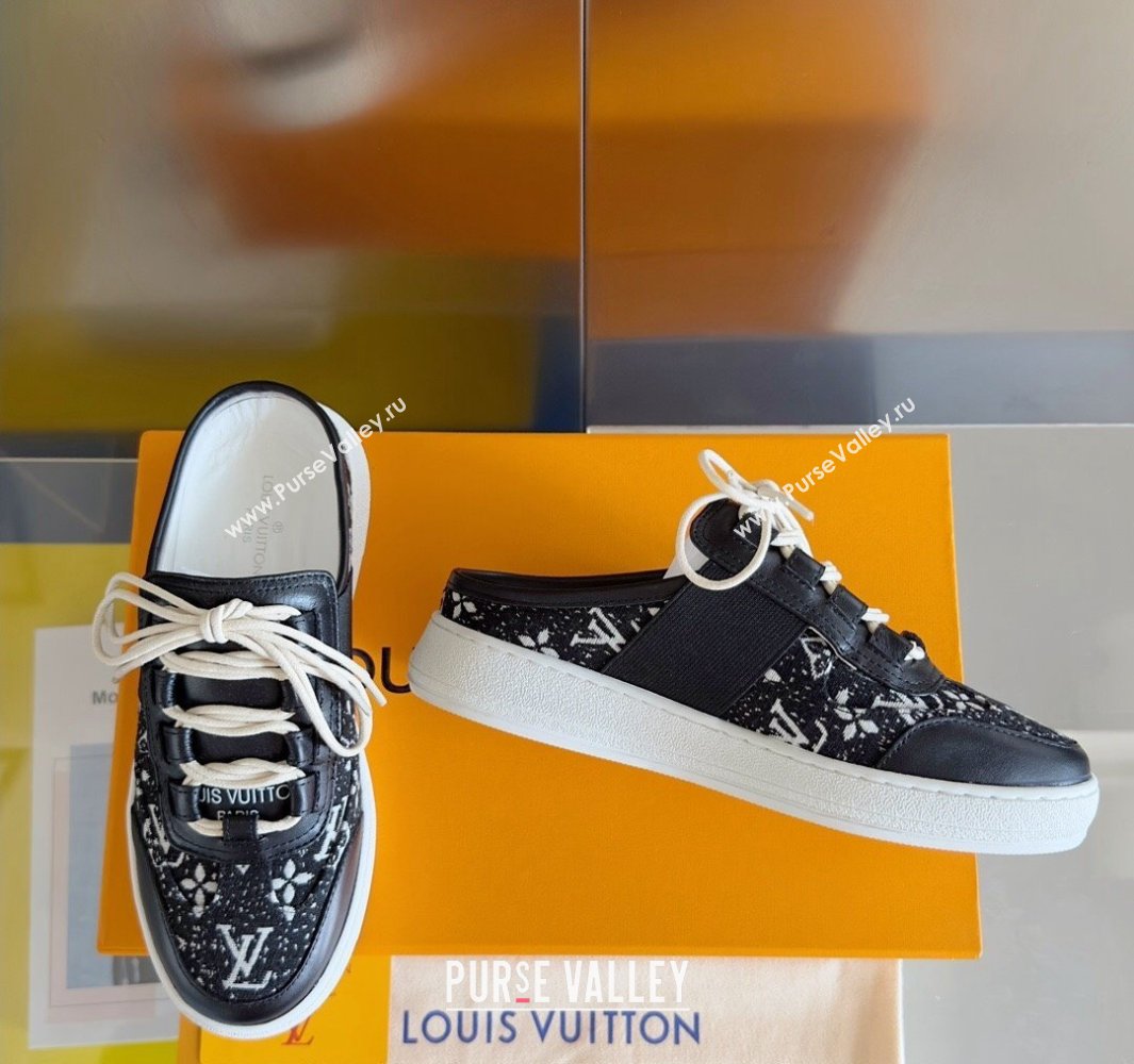 Louis Vuitton Lous Open Back Sneakers Calf leather and Monogram Denim Black Top Quality (guoran-24011219)