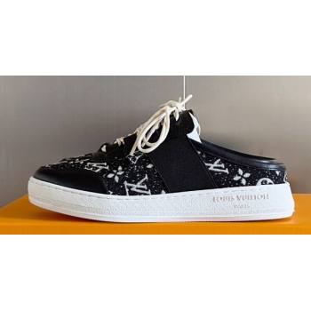 Louis Vuitton Lous Open Back Sneakers Calf leather and Monogram Denim Black Top Quality (guoran-24011219)
