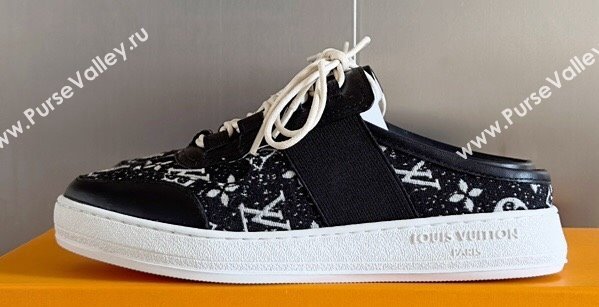 Louis Vuitton Lous Open Back Sneakers Calf leather and Monogram Denim Black Top Quality (guoran-24011219)