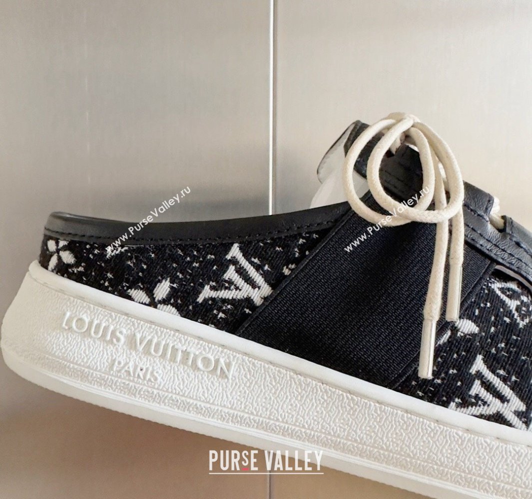 Louis Vuitton Lous Open Back Sneakers Calf leather and Monogram Denim Black Top Quality (guoran-24011219)