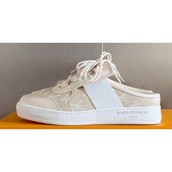 Louis Vuitton Lous Open Back Sneakers Calf leather and Monogram Denim Beige Top Quality (guoran-24011222)