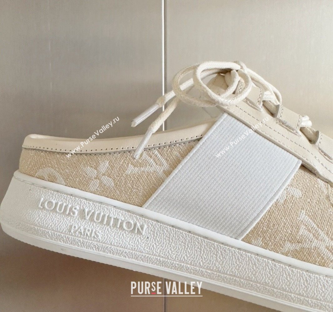 Louis Vuitton Lous Open Back Sneakers Calf leather and Monogram Denim Beige Top Quality (guoran-24011222)