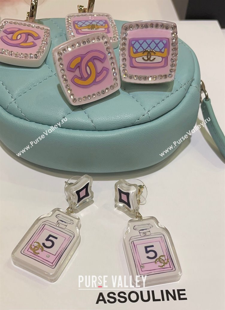 Chanel Metal Resin Strass Pendant Earrings ABC779 Gold Pink Black Crystal 2024 (YF-24011311)