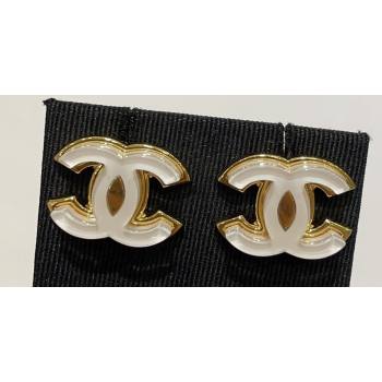 Chanel Metal Resin CC Earrings White 2024 (YF-24011315)