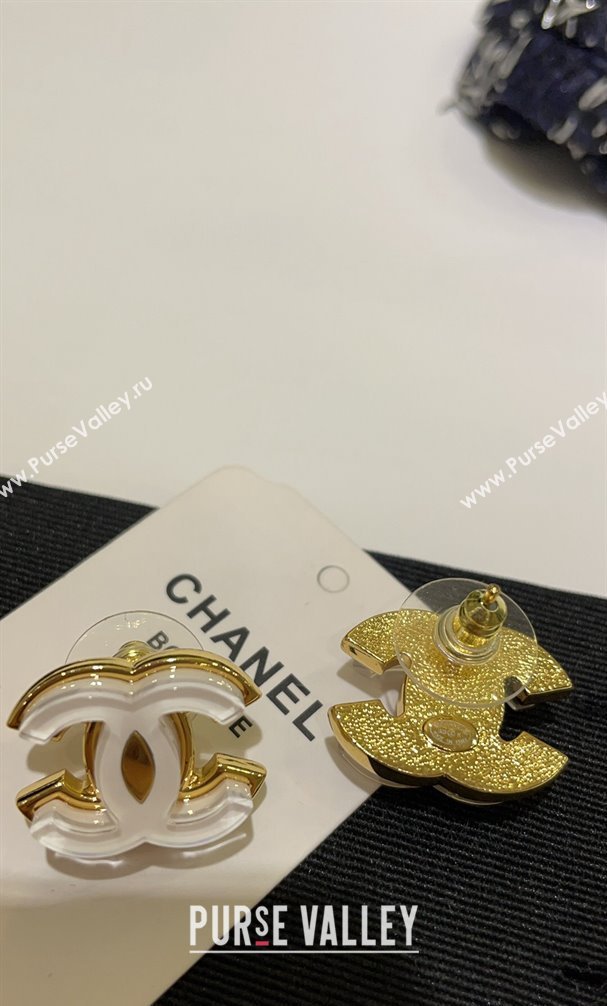 Chanel Metal Resin CC Earrings White 2024 (YF-24011315)