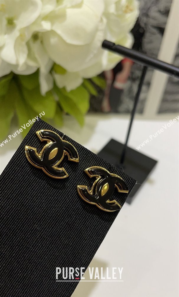 Chanel Metal Resin CC Earrings Black 2024 (YF-24011314)