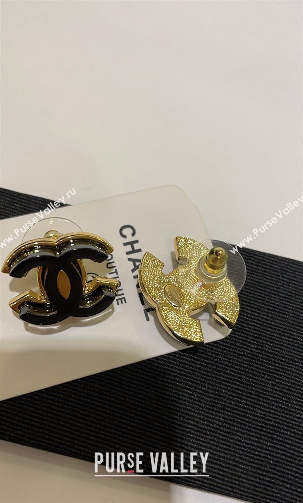 Chanel Metal Resin CC Earrings Black 2024 (YF-24011314)