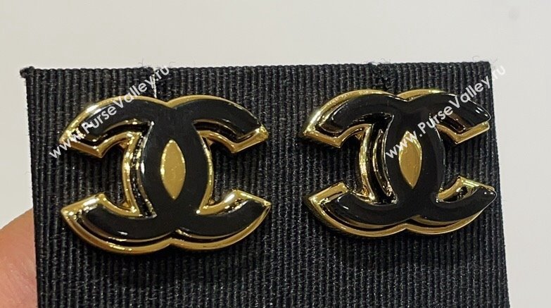 Chanel Metal Resin CC Earrings Black 2024 (YF-24011314)