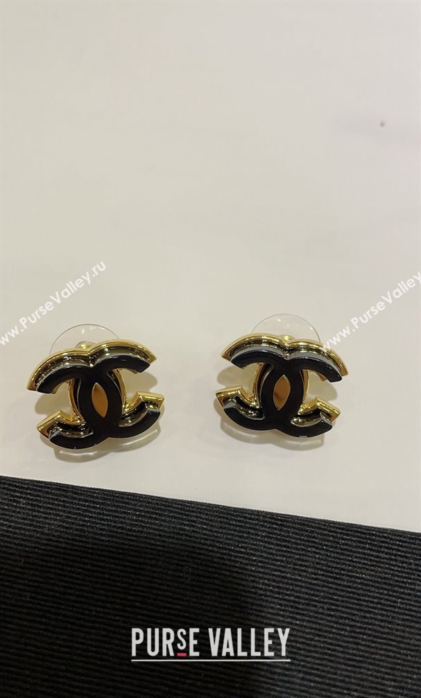 Chanel Metal Resin CC Earrings Black 2024 (YF-24011314)