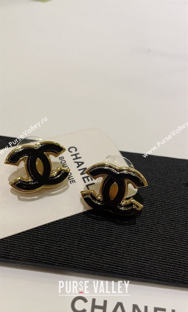 Chanel Metal Resin CC Earrings Black 2024 (YF-24011314)