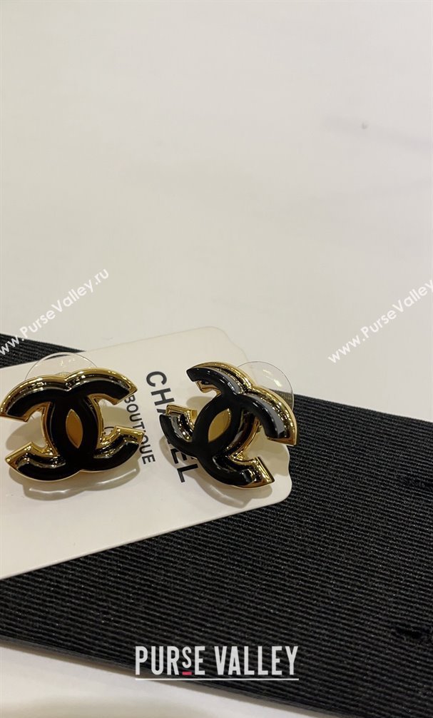 Chanel Metal Resin CC Earrings Black 2024 (YF-24011314)